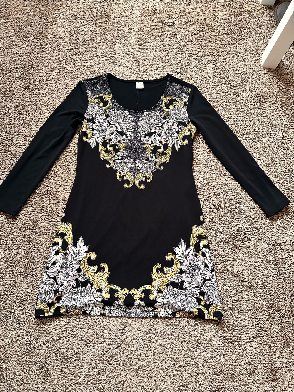 Jockey Black Floral & Gold-Scroll Long Sleeve Dress